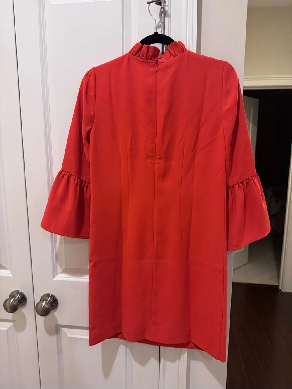 J. Crew Red Ruffle Neck Bell-Sleeve Mini Dress